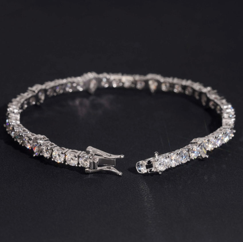 3mm Custom Moissanite Tennis Chain and Bracelet with 18K White Gold Over 925 Silver