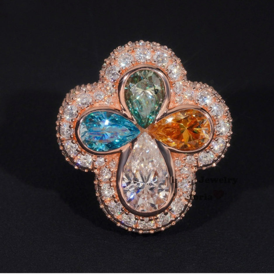 Custom Multi-Color Clover Ring - Rose Gold Over 925 Silver
