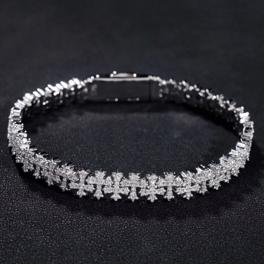 8mm Moissanite Cross Row Bracelet - 18K White Gold Over 925 Silver
