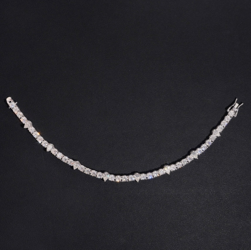 3mm Custom Moissanite Tennis Chain and Bracelet with 18K White Gold Over 925 Silver