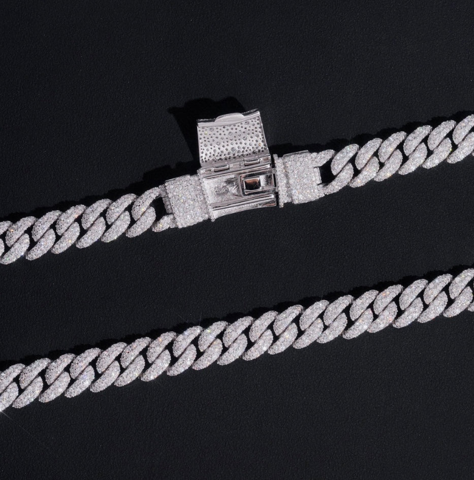 12mm Moissanite Cuban Chain 925 Silver