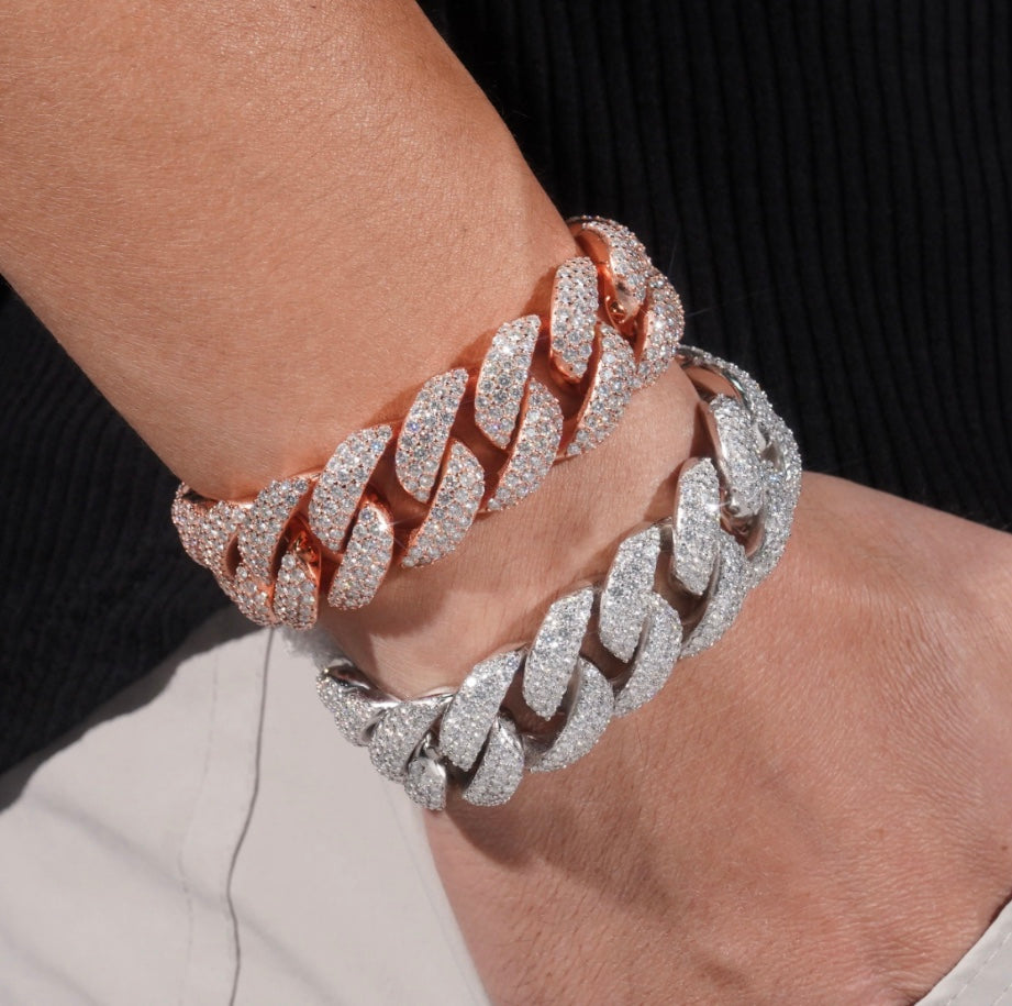 Custom 20mm Moissanite Honey Cone Setting Cuban Bracelet