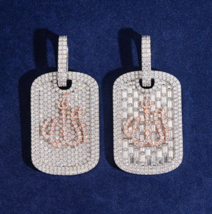 Custom Allah Moissanite Pendant with 18K Rose Gold and White Over 925 Silver