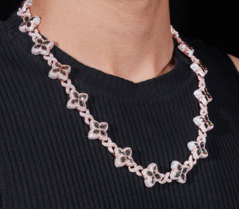 Custom 12mm Clover Link Infinity Chain - Rose Gold Moissanite