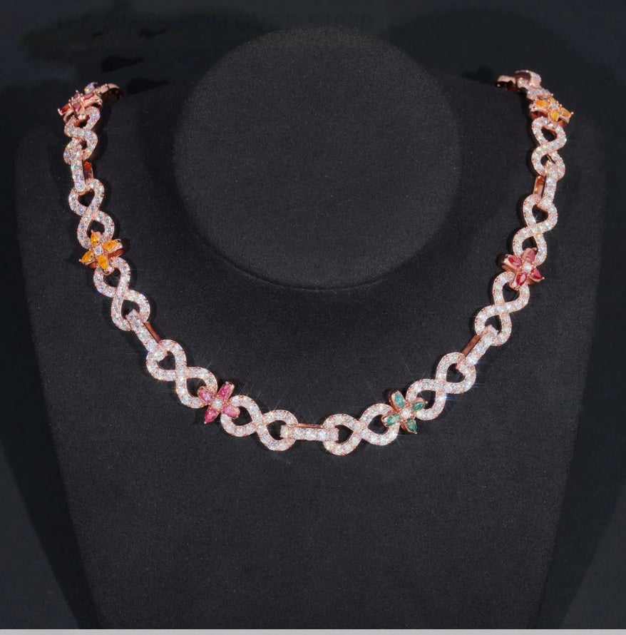 10mm Rose Gold Blue and Red Moissanite Affinity Custom Link 925 Silver