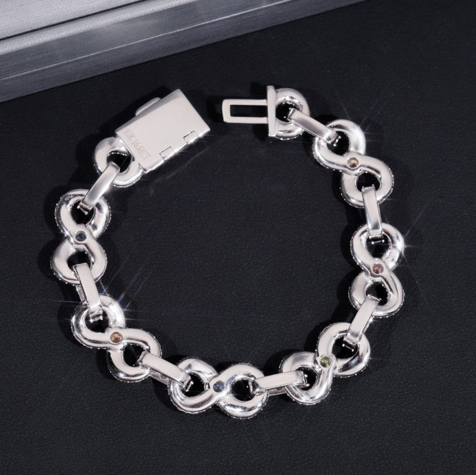 Custom Multi-Color Moissanite Infinity Bracelet - 18K White Gold Over 925 Silver