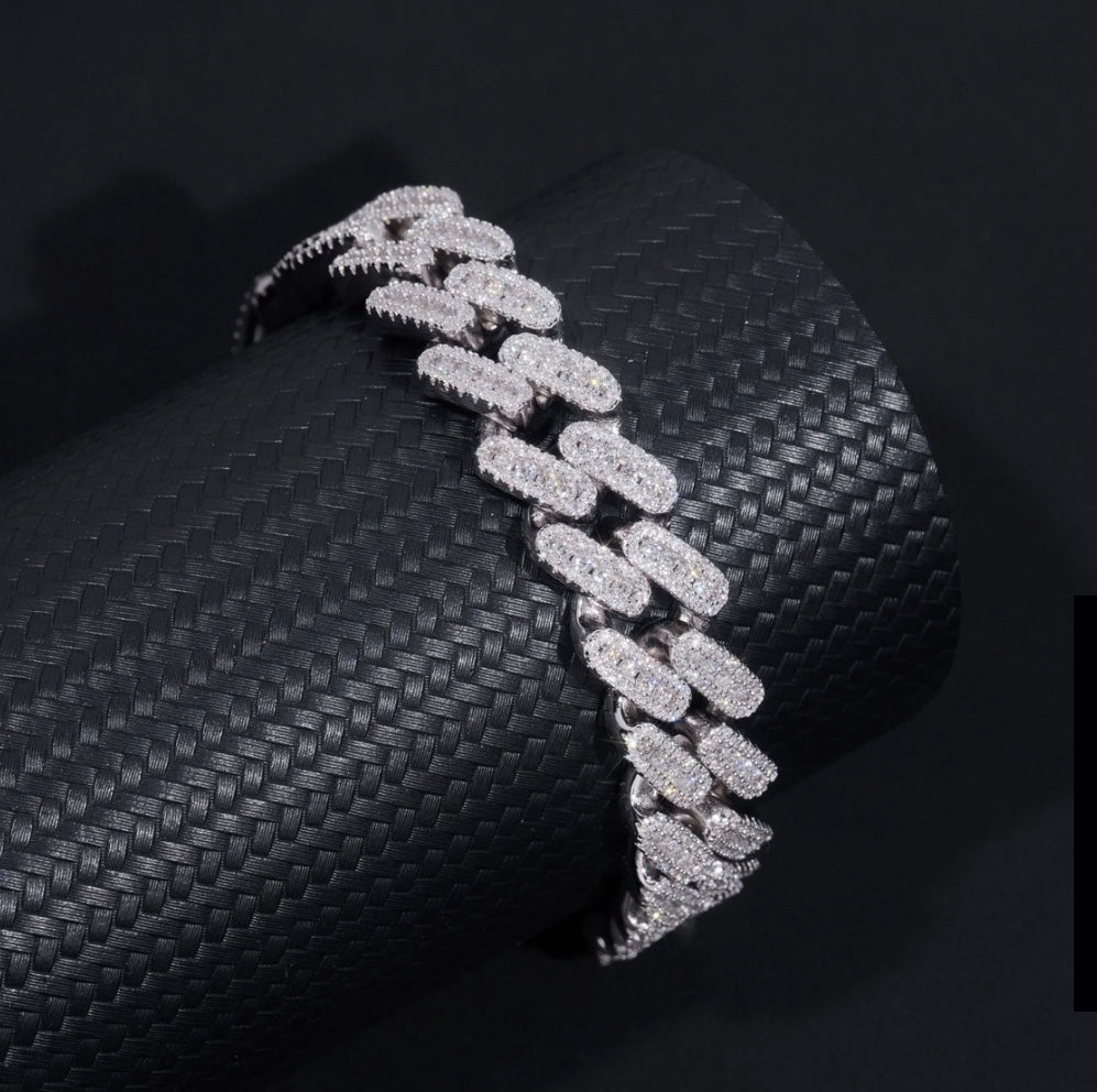 12mm Moissanite Cuban Bracelet - 18K White Gold Over 925 Silver
