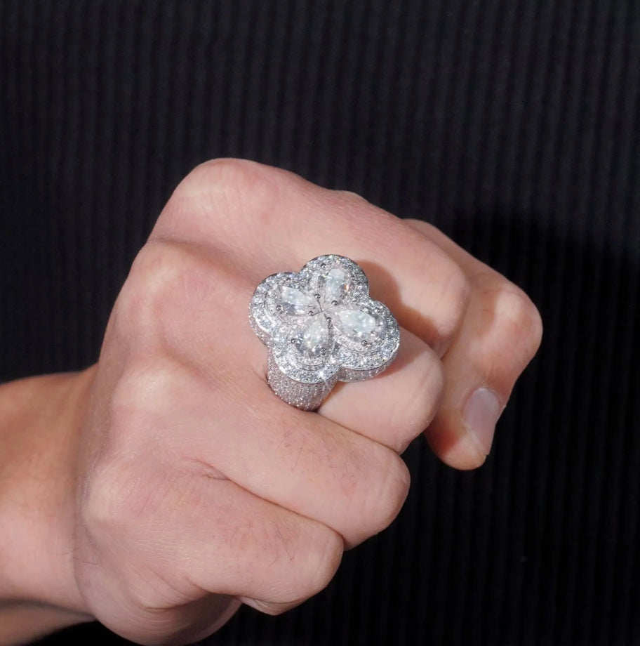 Custom Clover Moissanite Ring - 18K White Gold Over 925 Silver