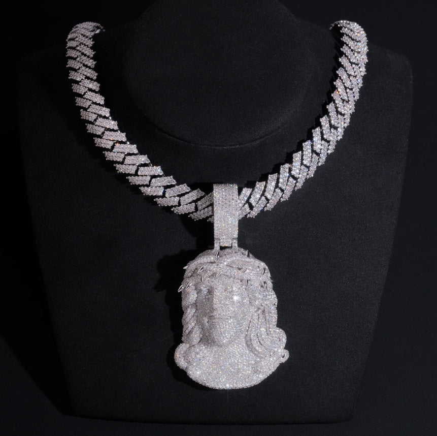 Custom Moissanite Jesus Piece with 18K White Gold Over 925 Silver