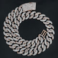 22mm Two-Tone Cuban Chain - Rose & White Gold 925 Silver Moissanite