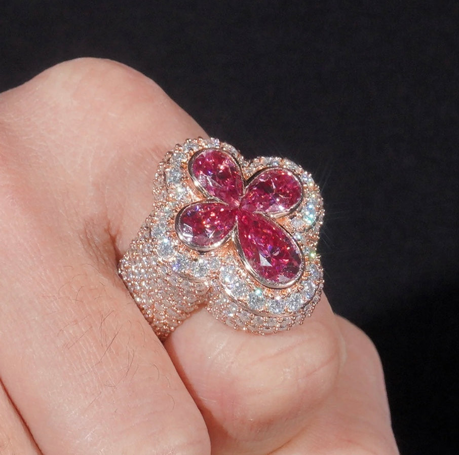 Custom Red Clover Solid Moissanite Ring