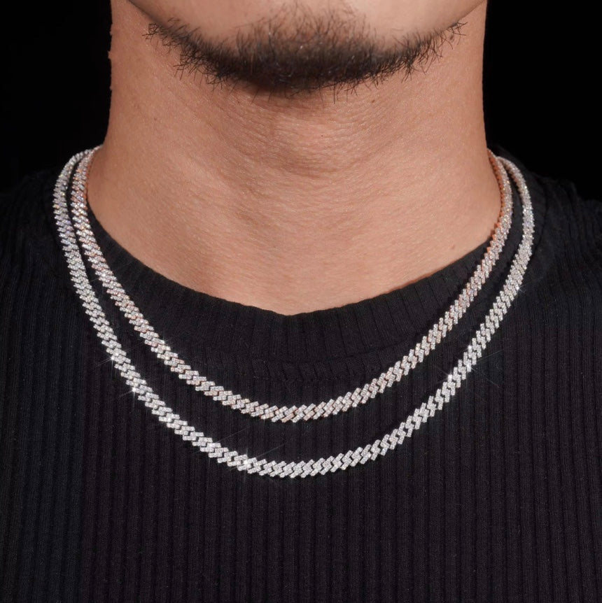 5mm Cuban Chain - 925 Silver White Gold Moissanite
