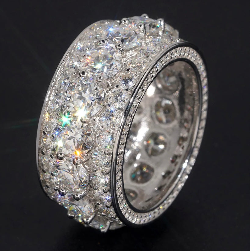Custom Eternity Band Moissanite Ring - 18K White Gold Over 925 Silver