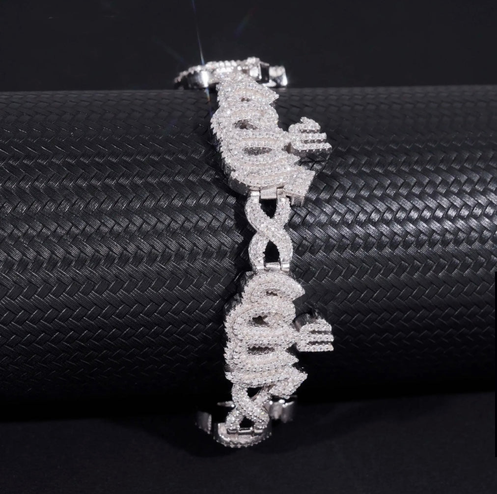 Custom Allah Lettering Moissanite Bracelet - 18K White Gold Over 925 Silver
