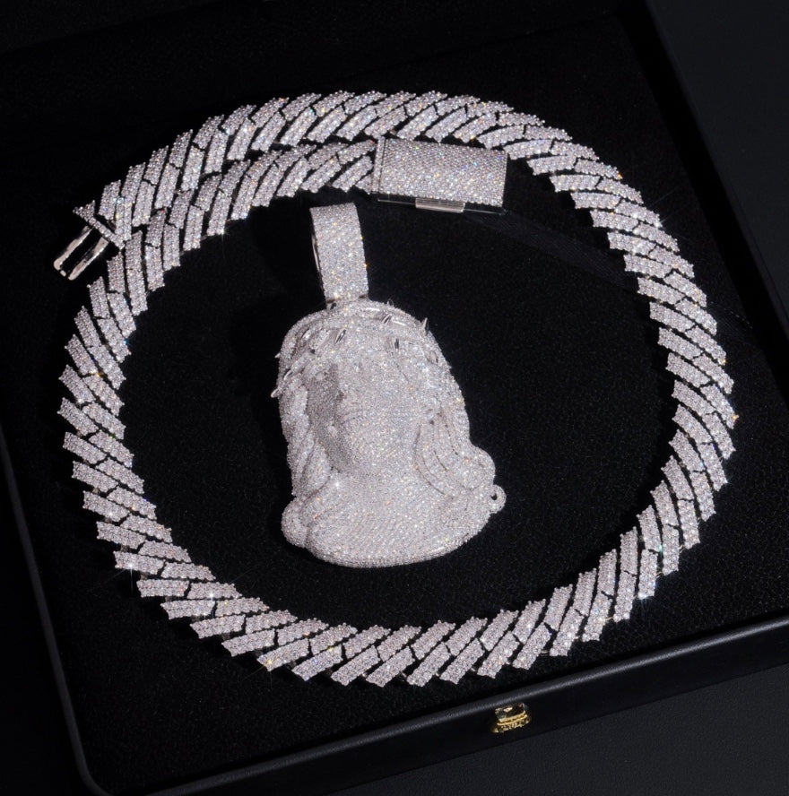 Custom Moissanite Jesus Piece with 18K White Gold Over 925 Silver