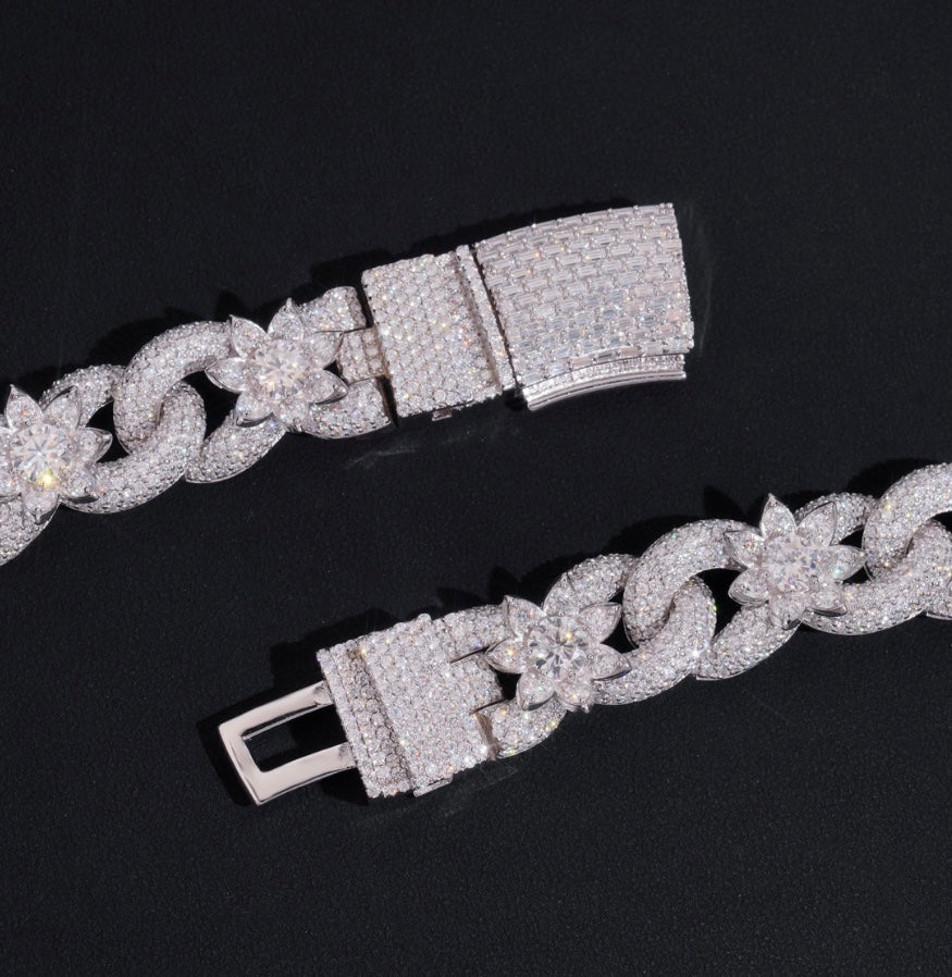 18mm Custom Flower Affinity Link with White Gold Over 925 Silver