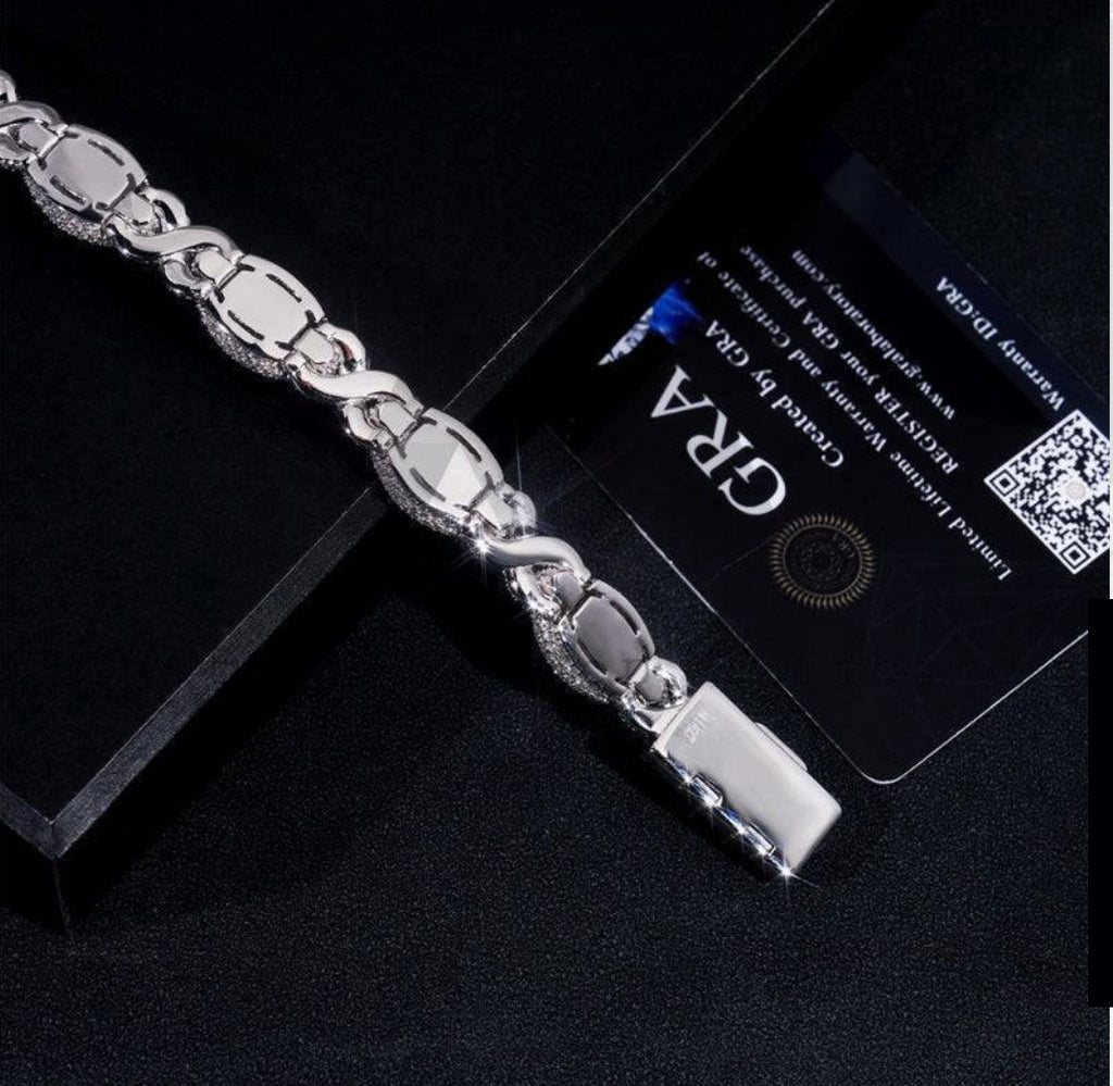 Custom Blue and White Moissanite Eye Bracelet - 18K White Gold Over 925 Silver