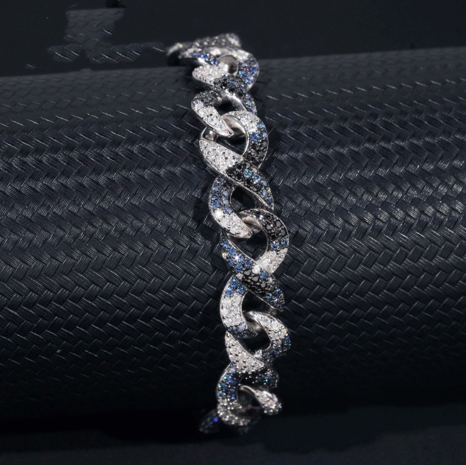 Custom Blue and White Moissanite Infinity Bracelet - 18K White Gold Over 925 Silver