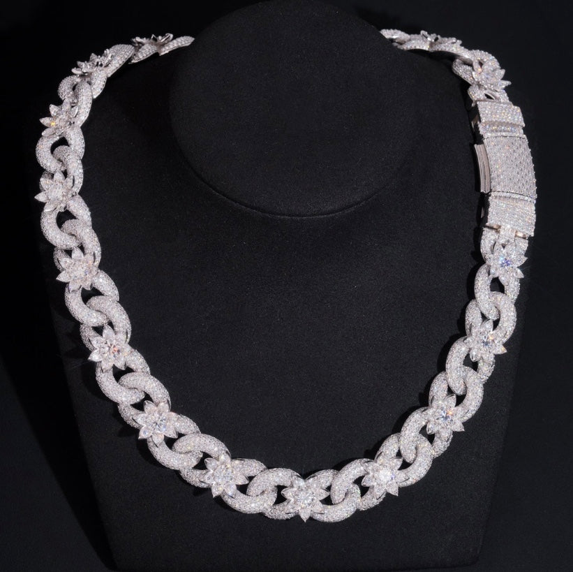 18mm Custom Flower Affinity Link with White Gold Over 925 Silver