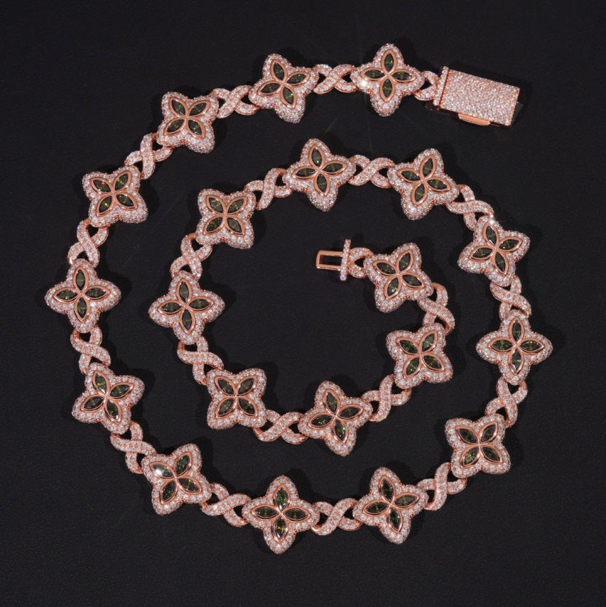 Custom 12mm Clover Link Infinity Chain - Rose Gold Moissanite