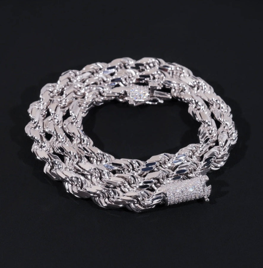 Custom Diamond Clasp Rope Chain - 925 Silver