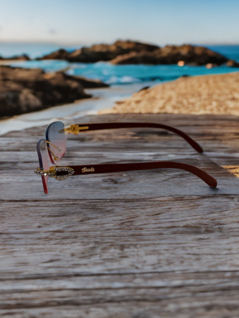 Brueti Crystal Pink and Blue Frameless Sunglasses