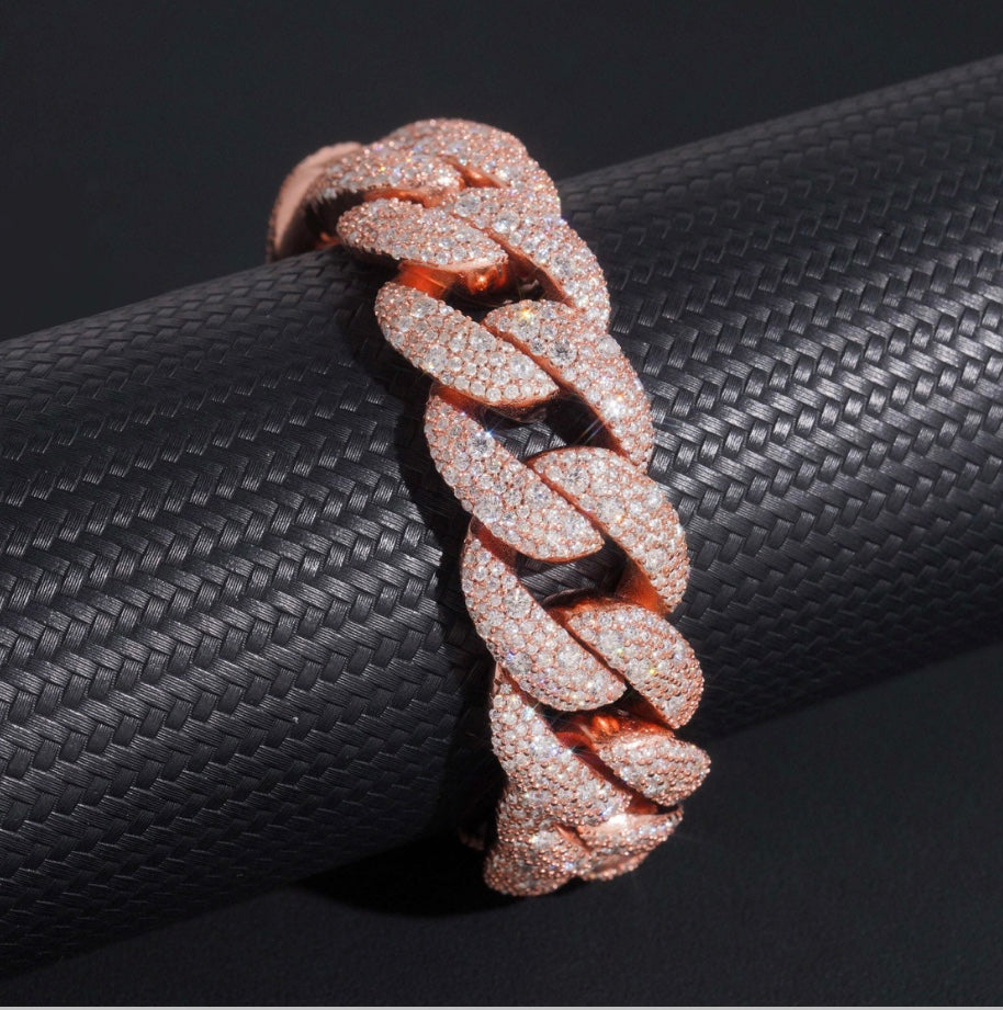 Custom 18mm Mosaic Set Moissanite Cuban Bracelet