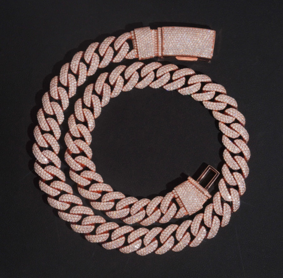 20mm Rose Gold Cuban Chain - 925 Silver