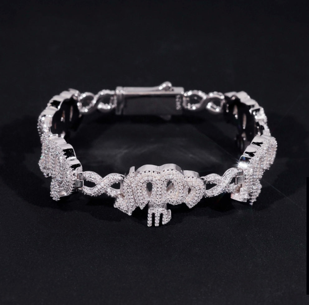 Custom Allah Lettering Moissanite Bracelet - 18K White Gold Over 925 Silver