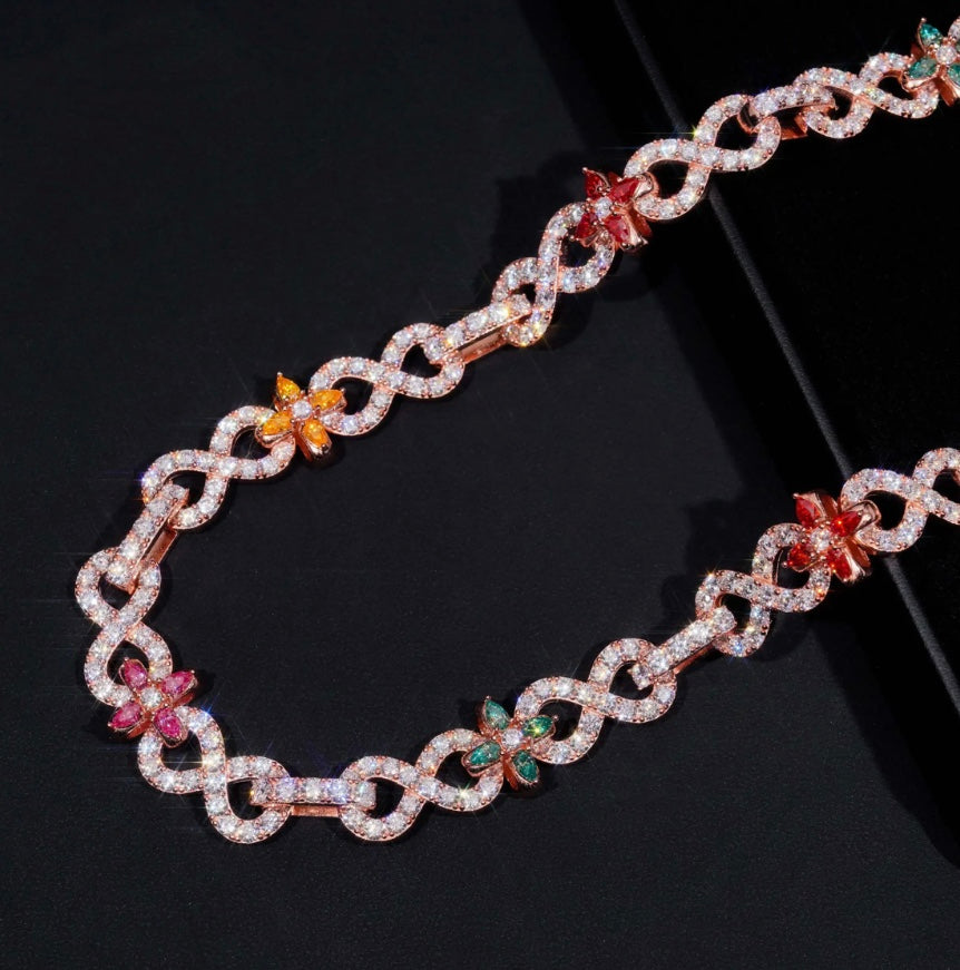 10mm Rose Gold Blue and Red Moissanite Affinity Custom Link 925 Silver