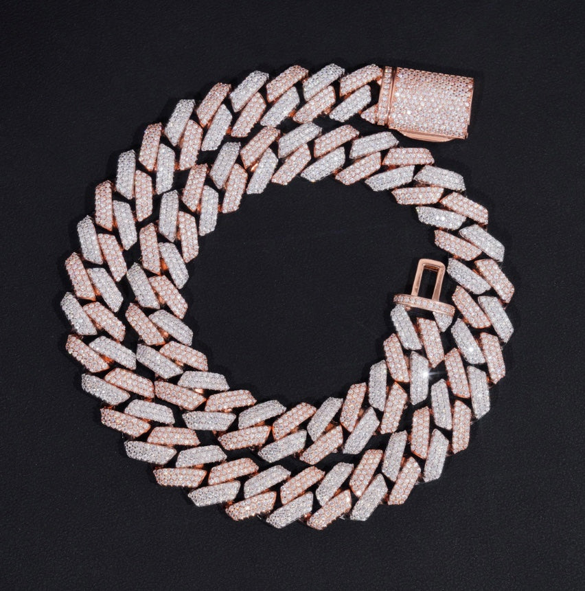 18mm Two-Tone Cuban Chain - Rose & White Gold Moissanite