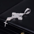 Custom Moissanite Cross with Hand Pendant 18K White Gold Over 925 Silver