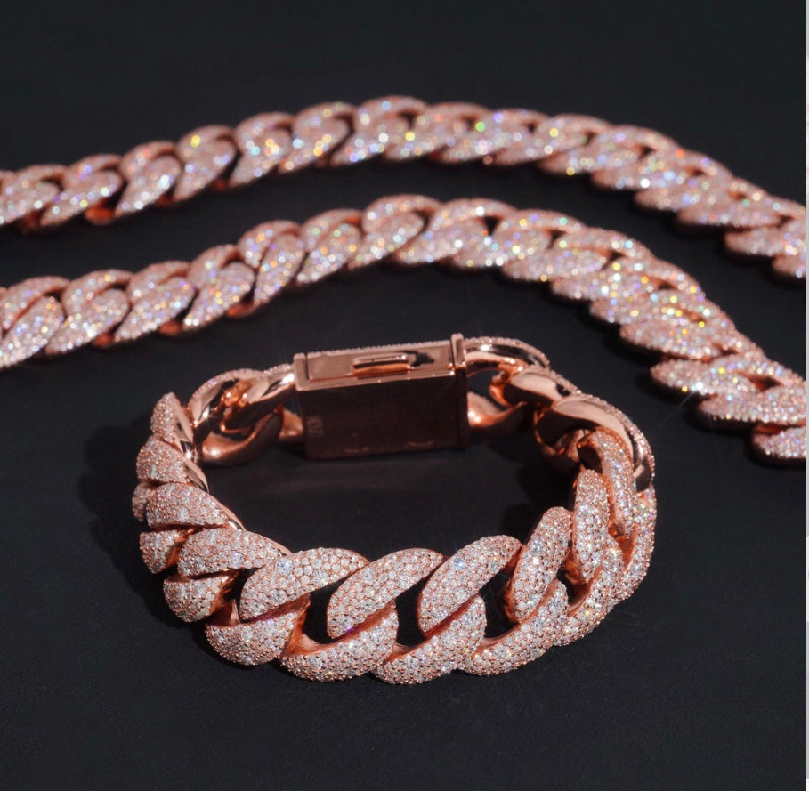 Custom 18mm Mosaic Set Moissanite Cuban Bracelet