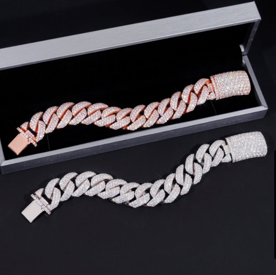Custom 20mm Moissanite Honey Cone Setting Cuban Bracelet