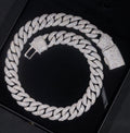 20mm Moissanite Cuban Chain with 18K White Gold Over 925 Silver
