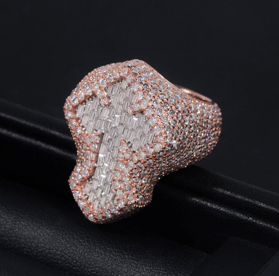 Custom Baguette Cross Ring - 18K Rose Gold Over 925 Silver