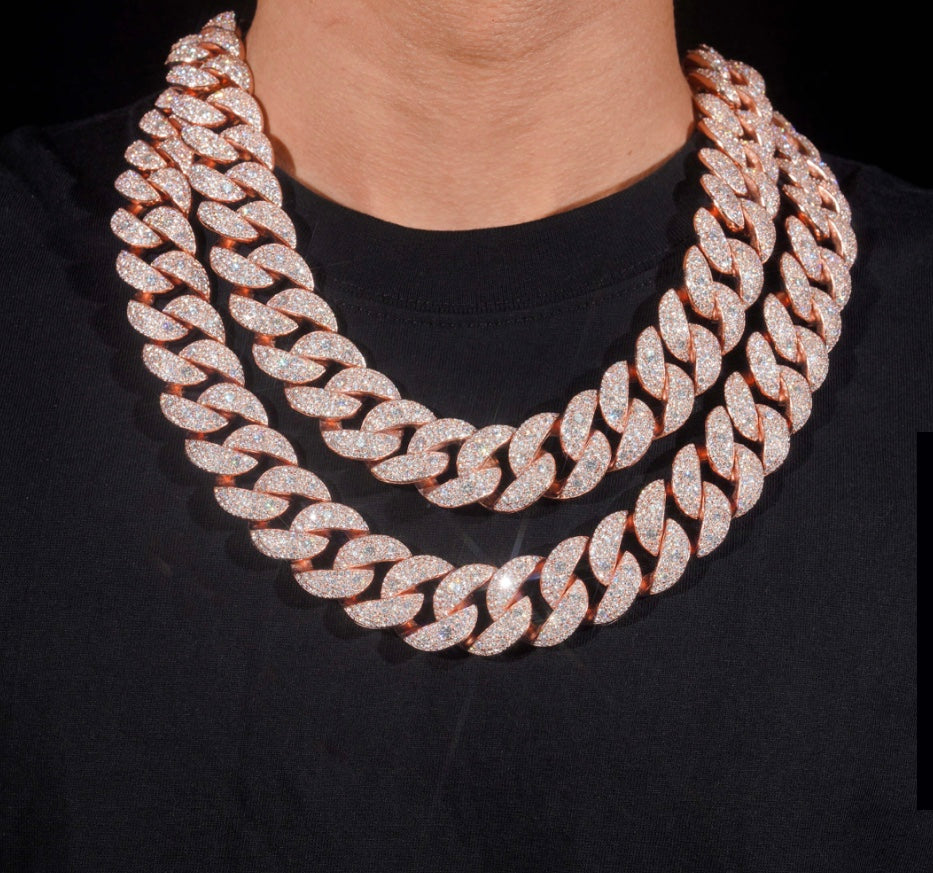 22mm Rose Gold Cuban - 925 Silver