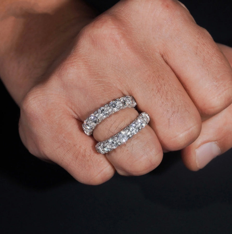 Custom Eternity Moissanite Band Wedding Ring - 18K White Gold Over 925 Silver