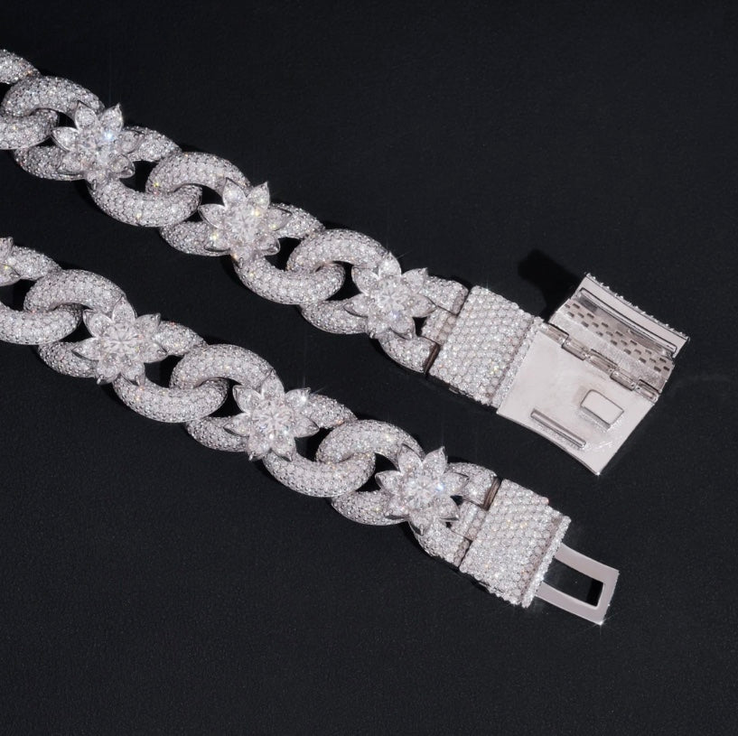 18mm Custom Flower Affinity Link with White Gold Over 925 Silver