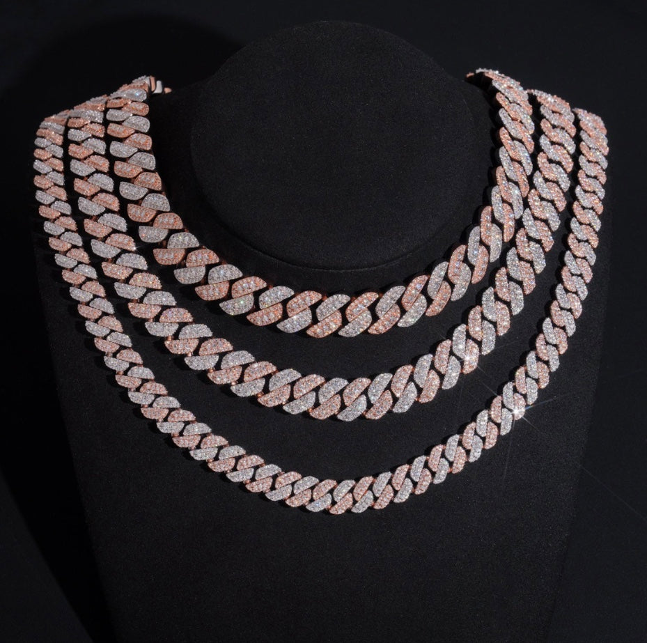 10mm and 12mm Moissanite with 18K Two Tone White and Rose Gold Over 925 Silver