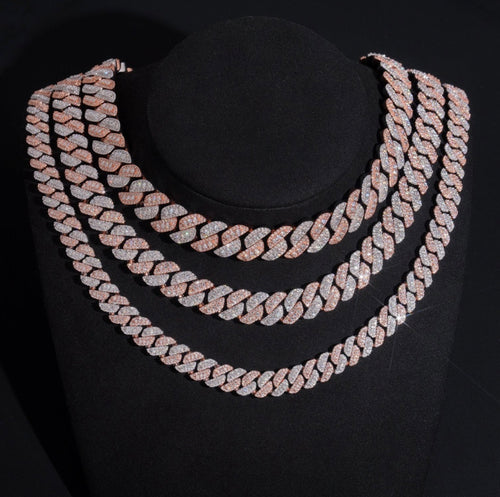 10mm and 12mm Moissanite with 18K Two Tone White and Rose Gold Over 925 Silver