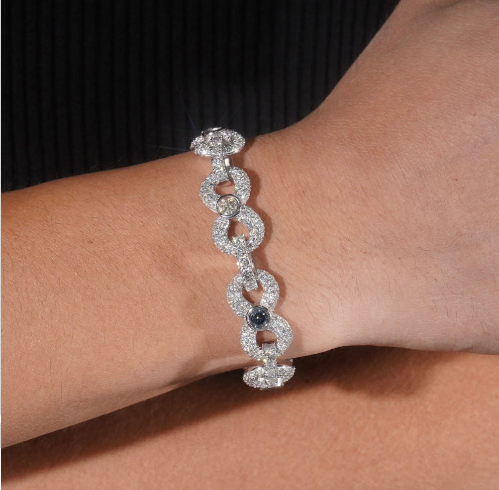 Custom Multi-Color Moissanite Infinity Bracelet - 18K White Gold Over 925 Silver