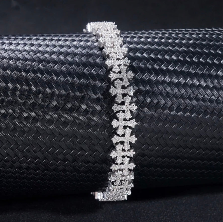 8mm Moissanite Cross Row Bracelet - 18K White Gold Over 925 Silver