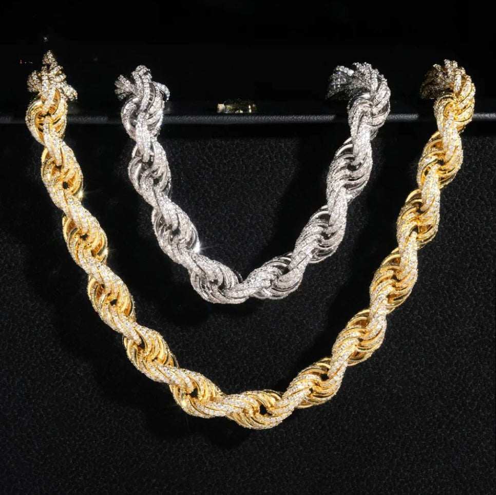 Custom Moissanite Lock Rope Bracelet - 18K White or Yellow Gold over 925 Silver