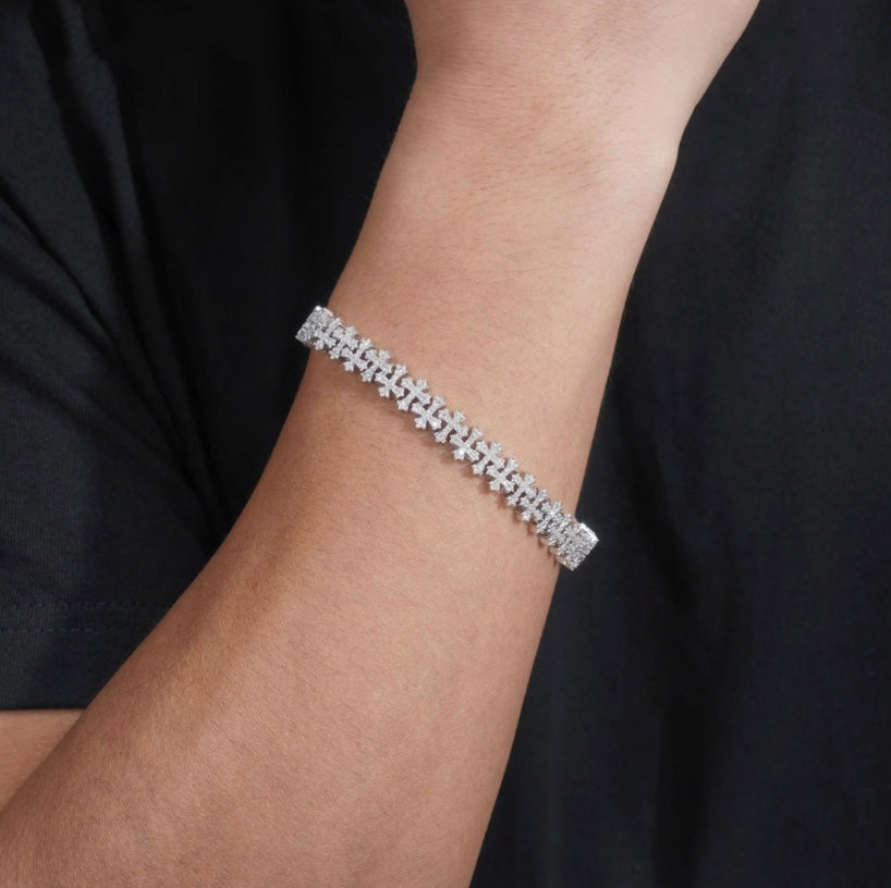8mm Moissanite Cross Row Bracelet - 18K White Gold Over 925 Silver