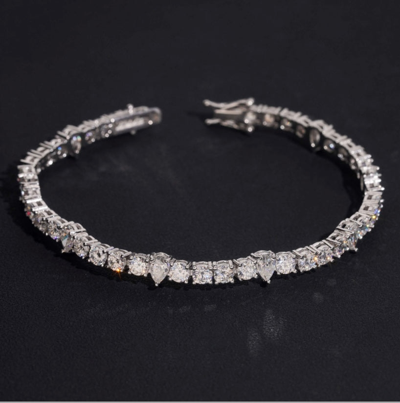 3mm Custom Moissanite Tennis Chain and Bracelet with 18K White Gold Over 925 Silver