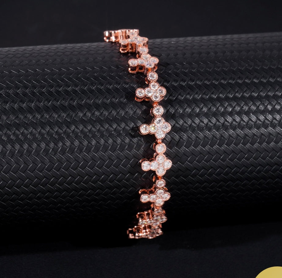 3mm Moissanite Cross Tennis Bracelet with 18K Rose Gold Over 925 Silver