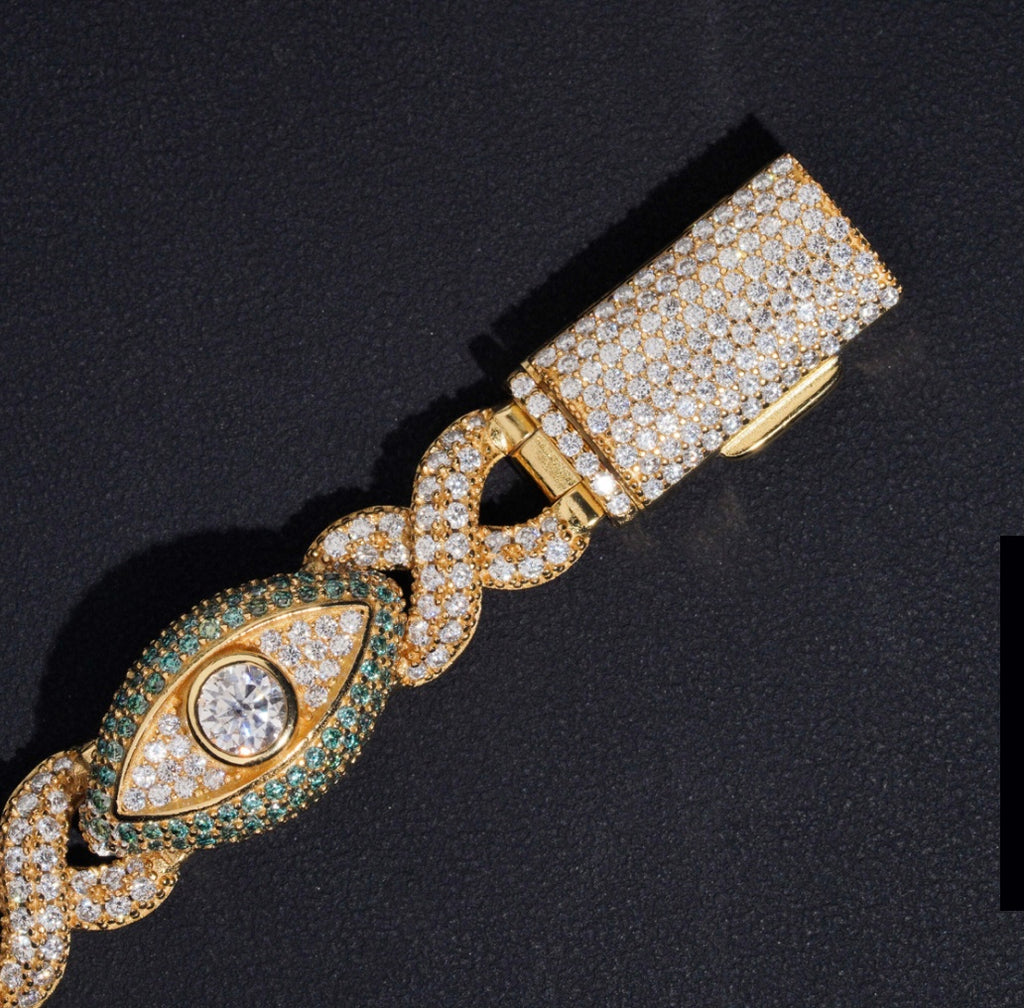 Custom 15mm Aqua Blue and White Moissanite Eye Bracelet