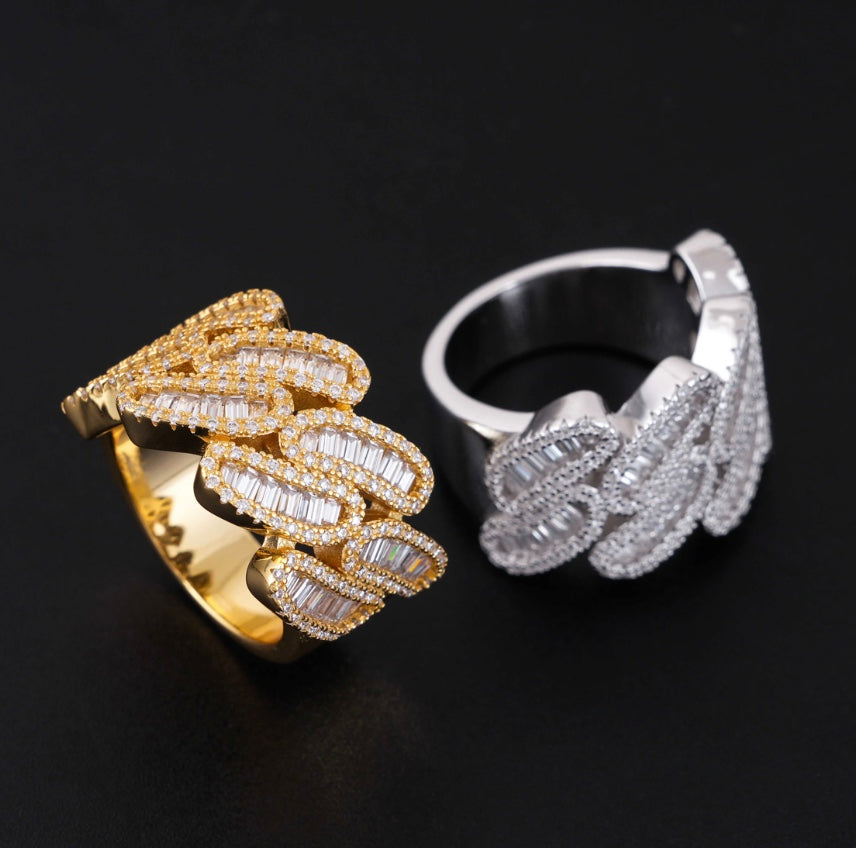 Custom Baguette Cuban Ring - 18K Gold Over 925 Silver