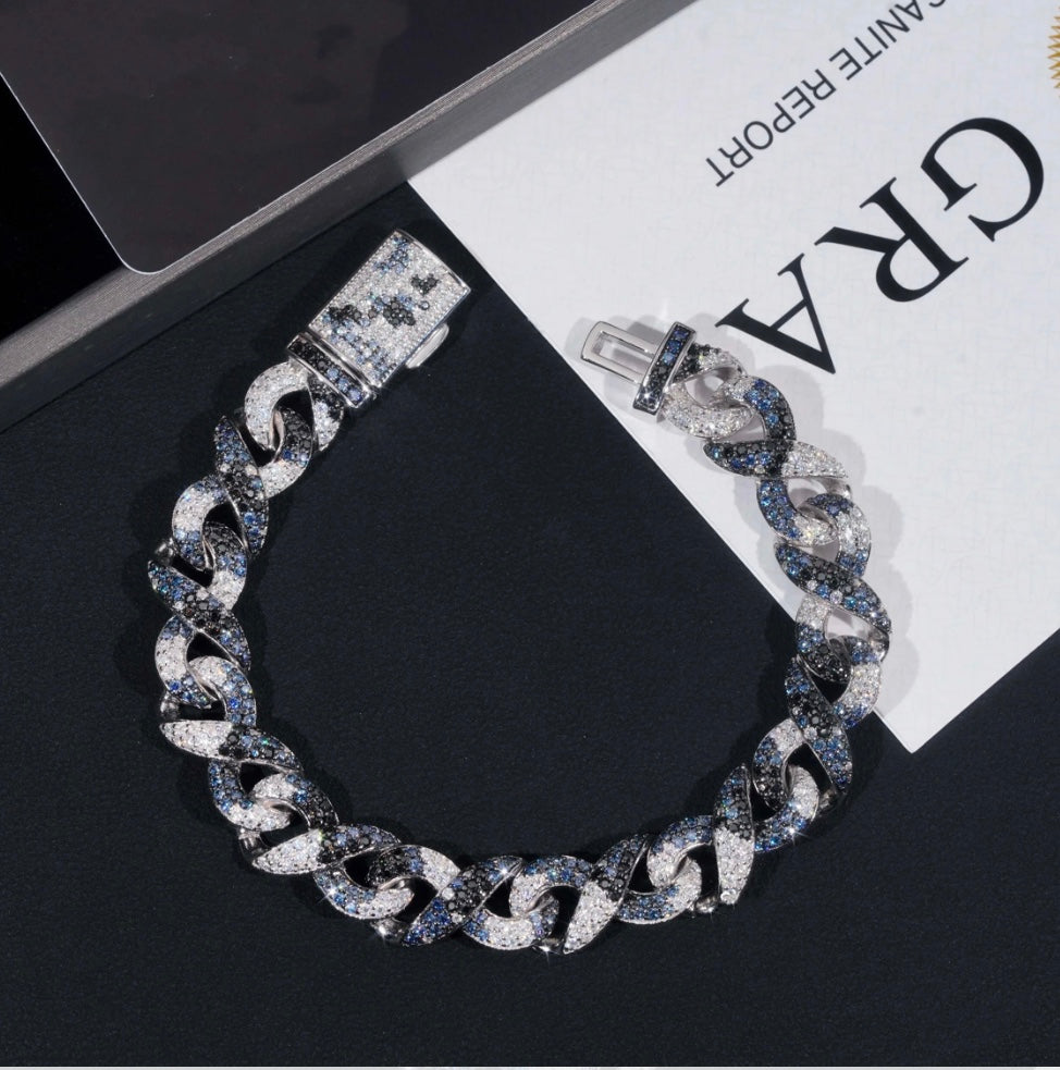 Custom Blue and White Moissanite Infinity Bracelet - 18K White Gold Over 925 Silver
